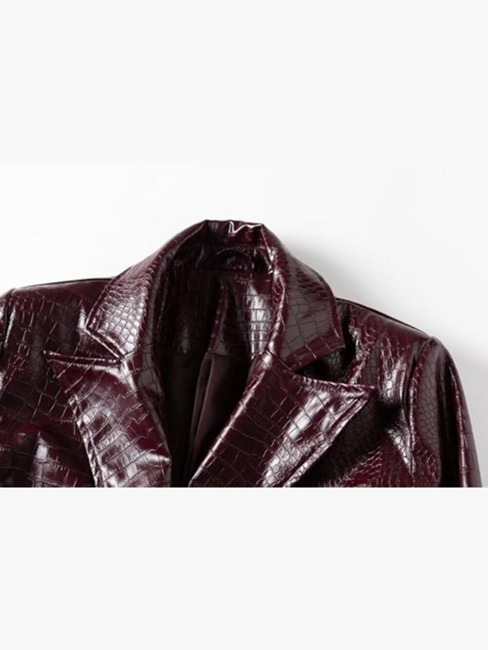 Classic Long Faux Leather Belted Trench Coat Jacket - Picture 6 of 7